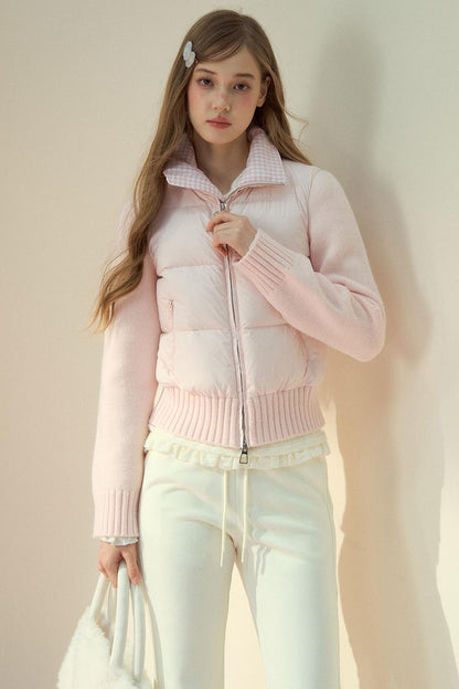 Pink Cloud Knitted Down Jacket