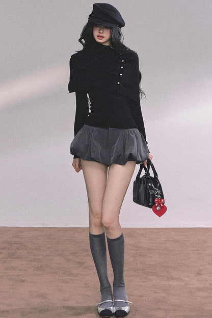 Korean Knit T-Shirt Shawl Set