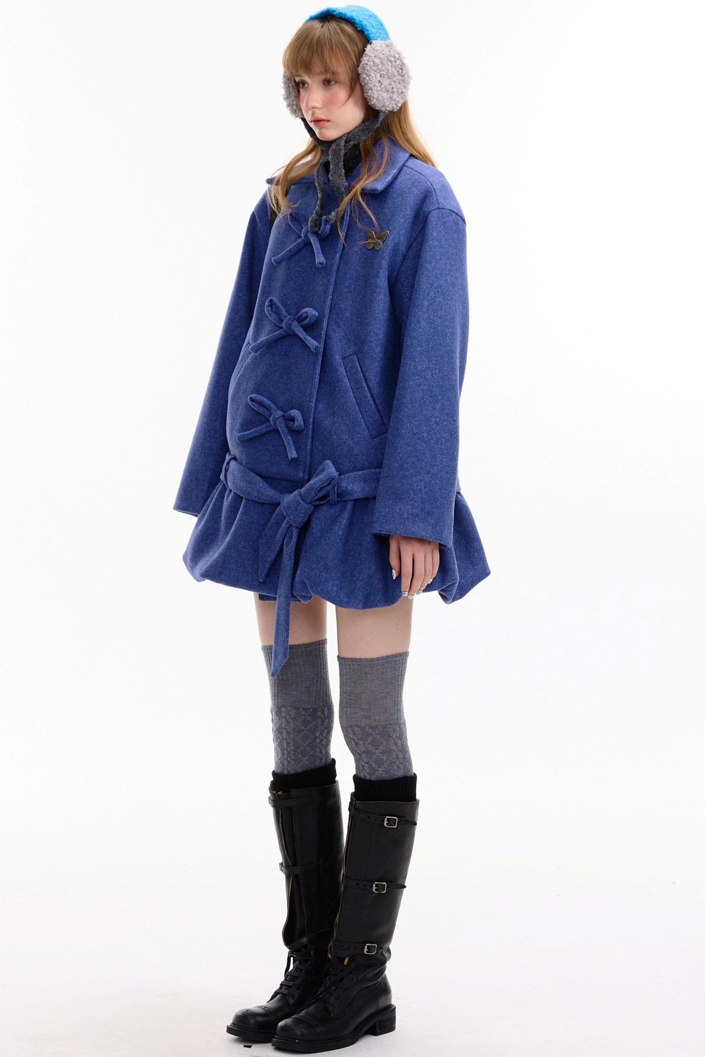 American Retro Bow Pocket Woolen Coat
