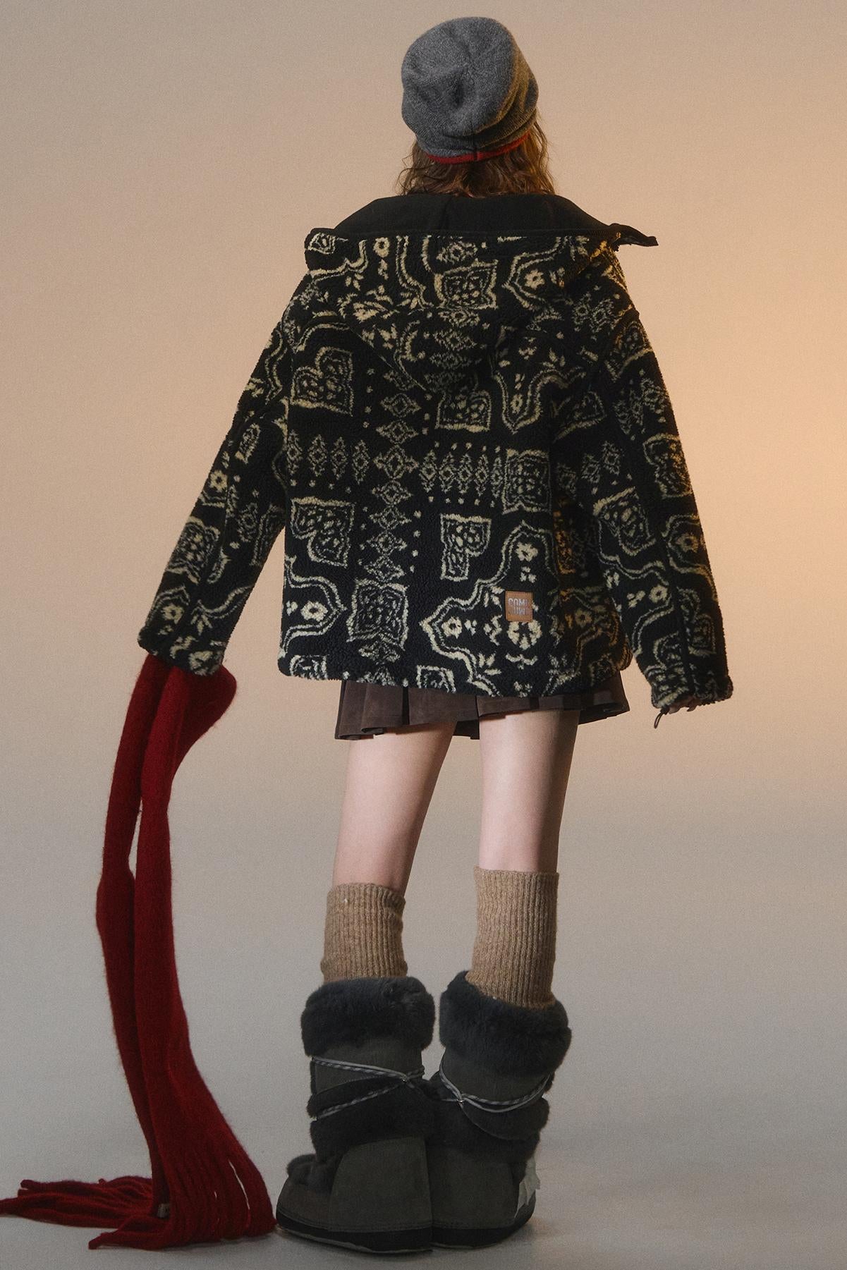 Jacquard Fleece Hooded Jacket