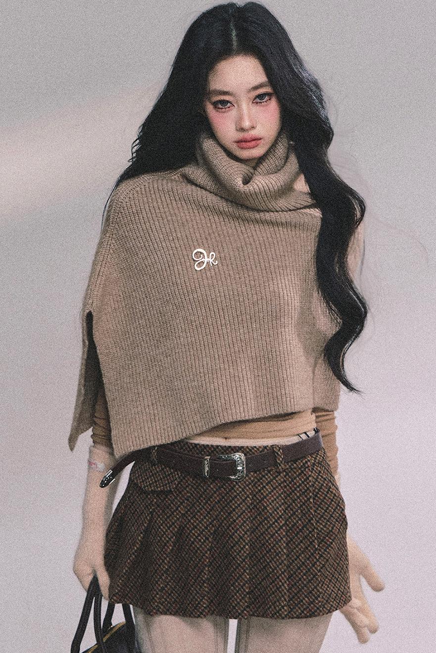 Lightweight Knit Shawl Turtleneck Sweater Set