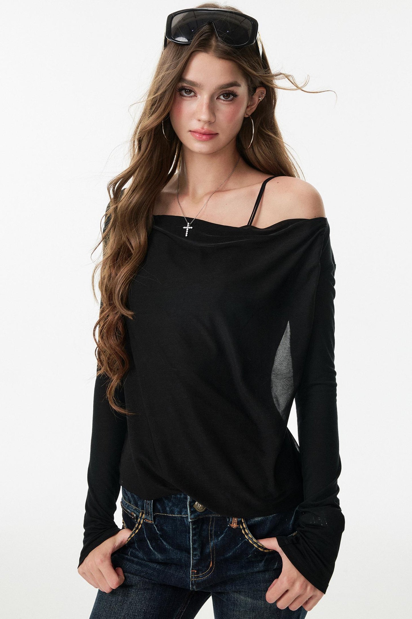Swing Chiffon V-neck Long Sleeve Shirt