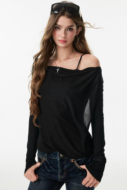 Swing Chiffon V-neck Long Sleeve Shirt