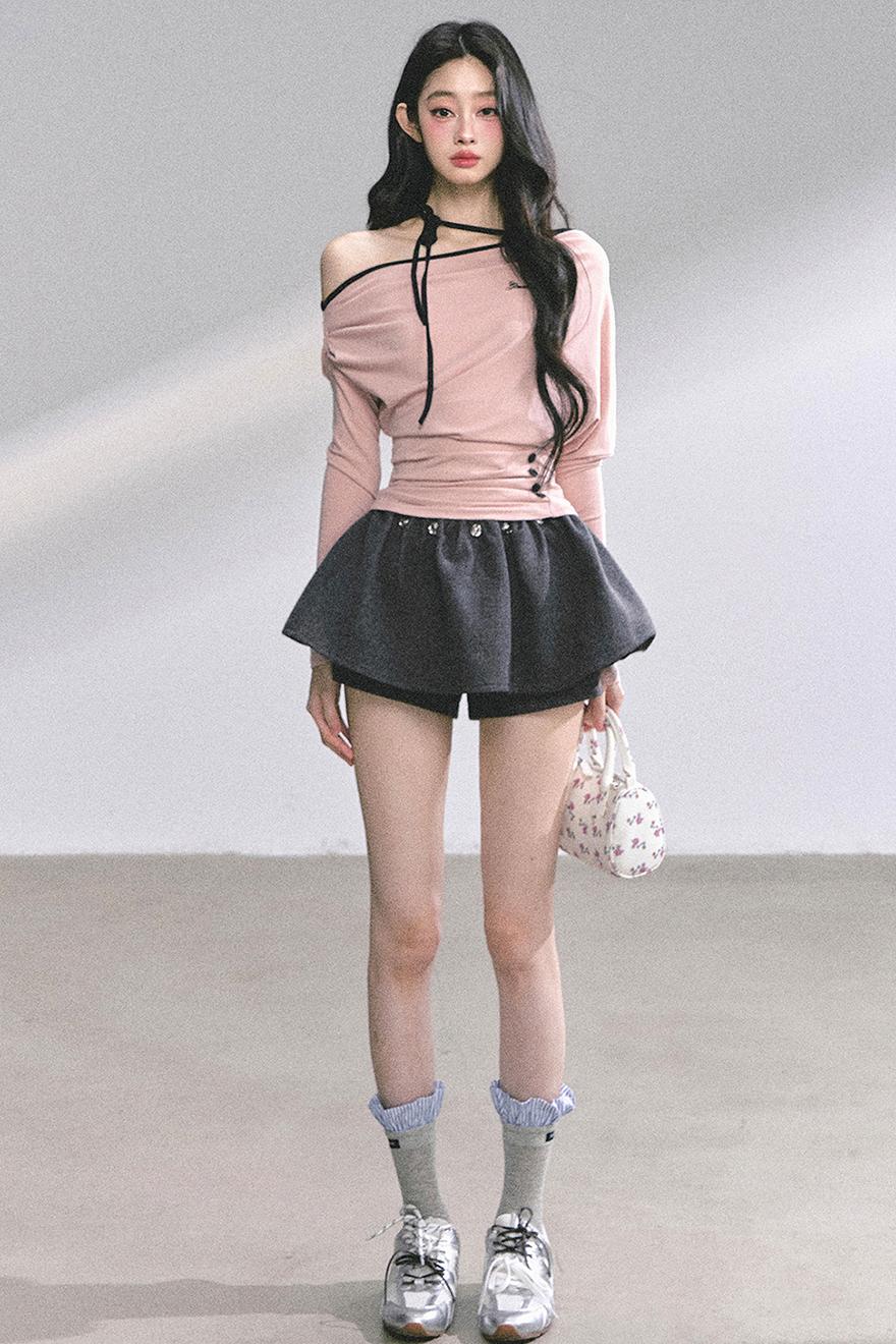 Korean Autumn Gray Halterneck Top