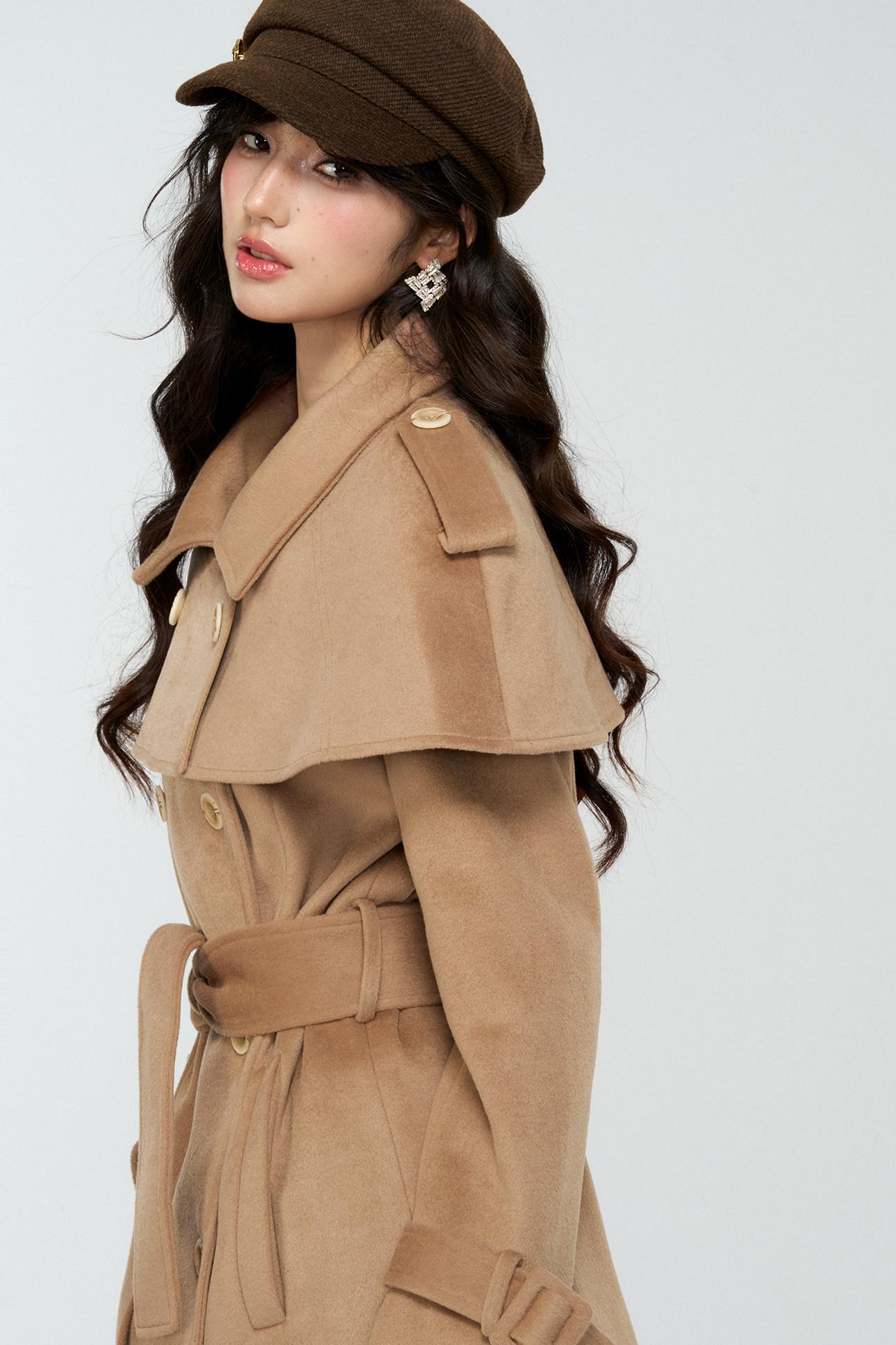 Coffee-Colored Woolen Cloak Coat Set-Up
