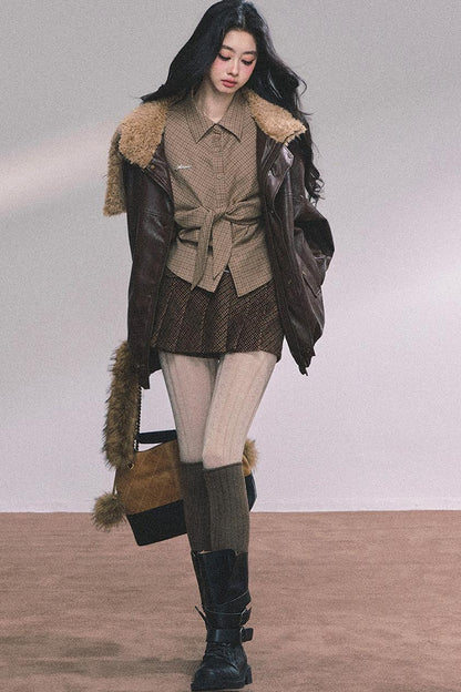 Autumn Navy Lambswool Leather Jacket