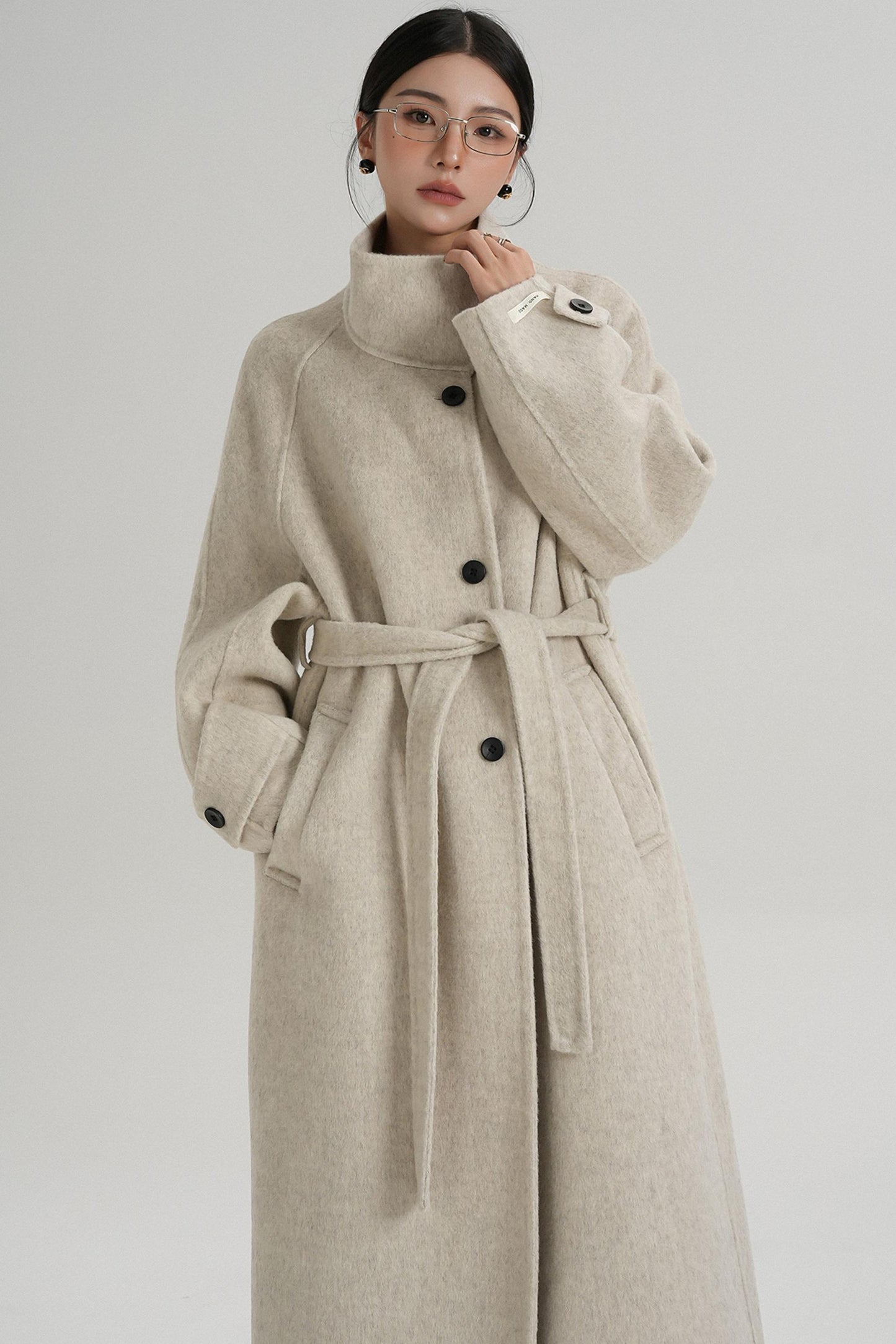 Temperament Diagonal Buckle Wool Coat