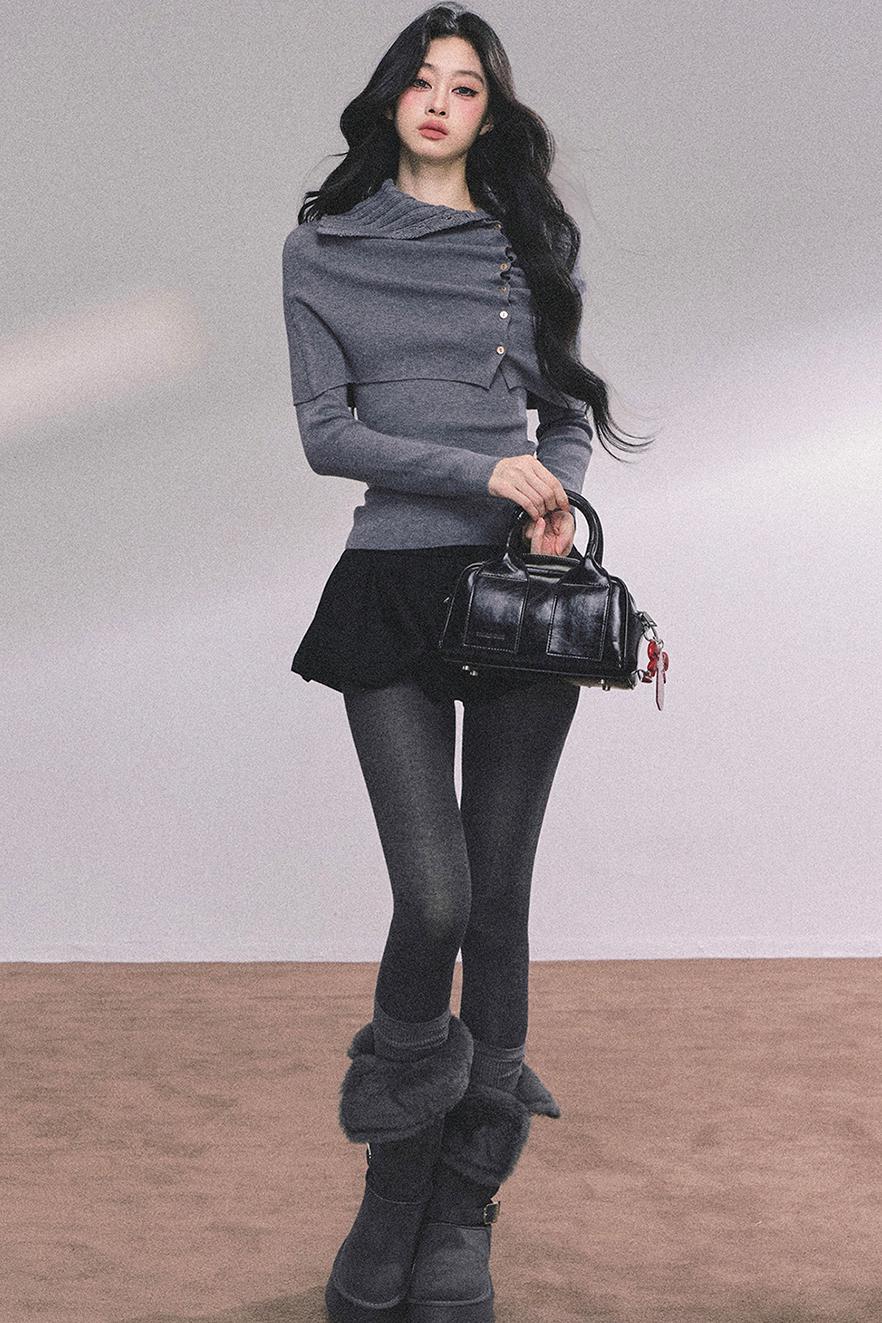 Korean Knit T-Shirt Shawl Set