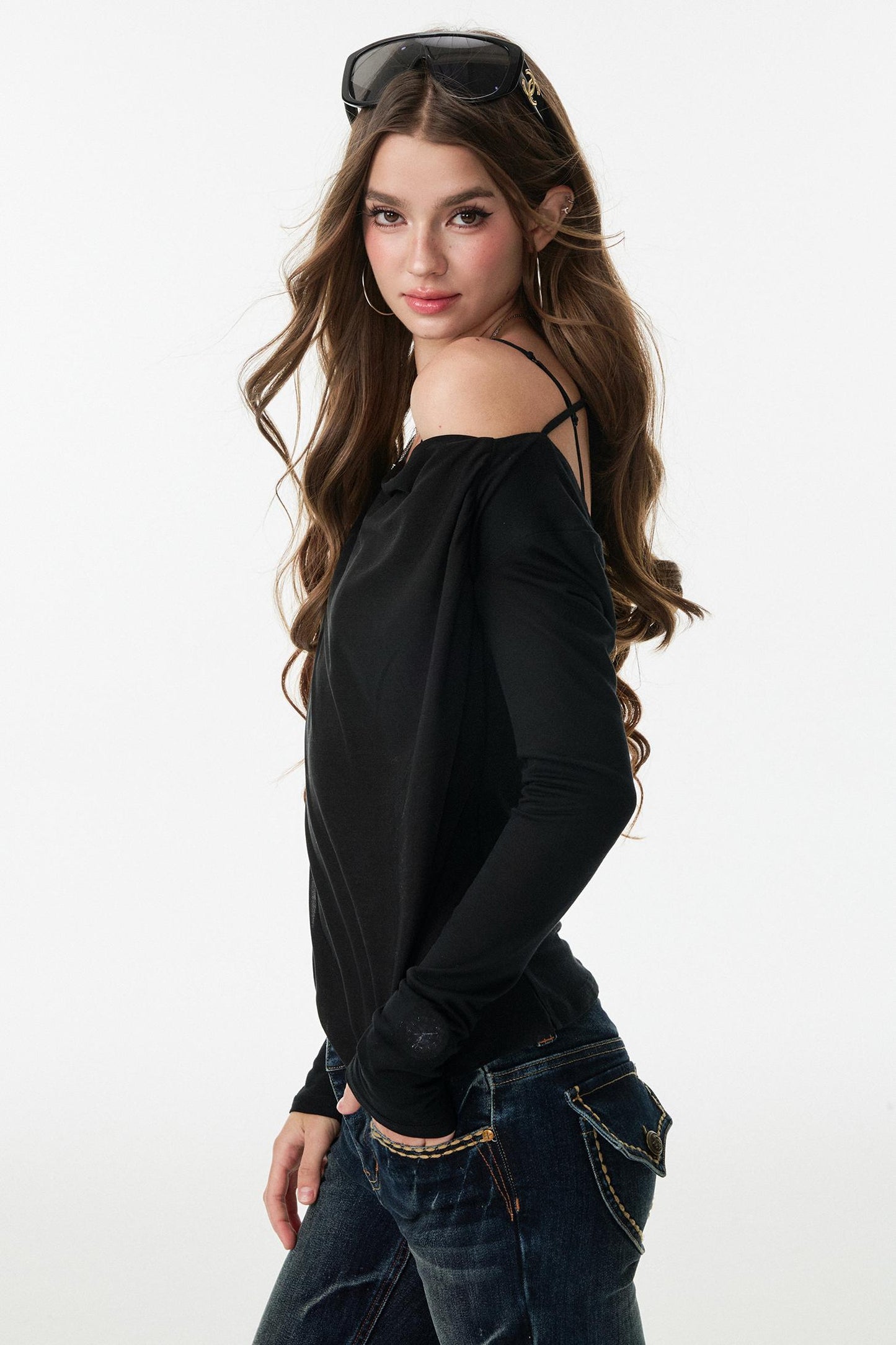 Swing Chiffon V-neck Long Sleeve Shirt