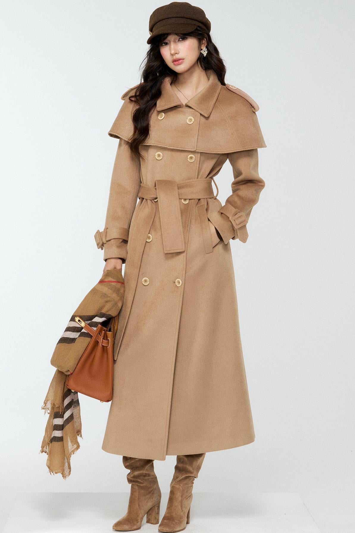 Coffee-Colored Woolen Cloak Coat Set-Up