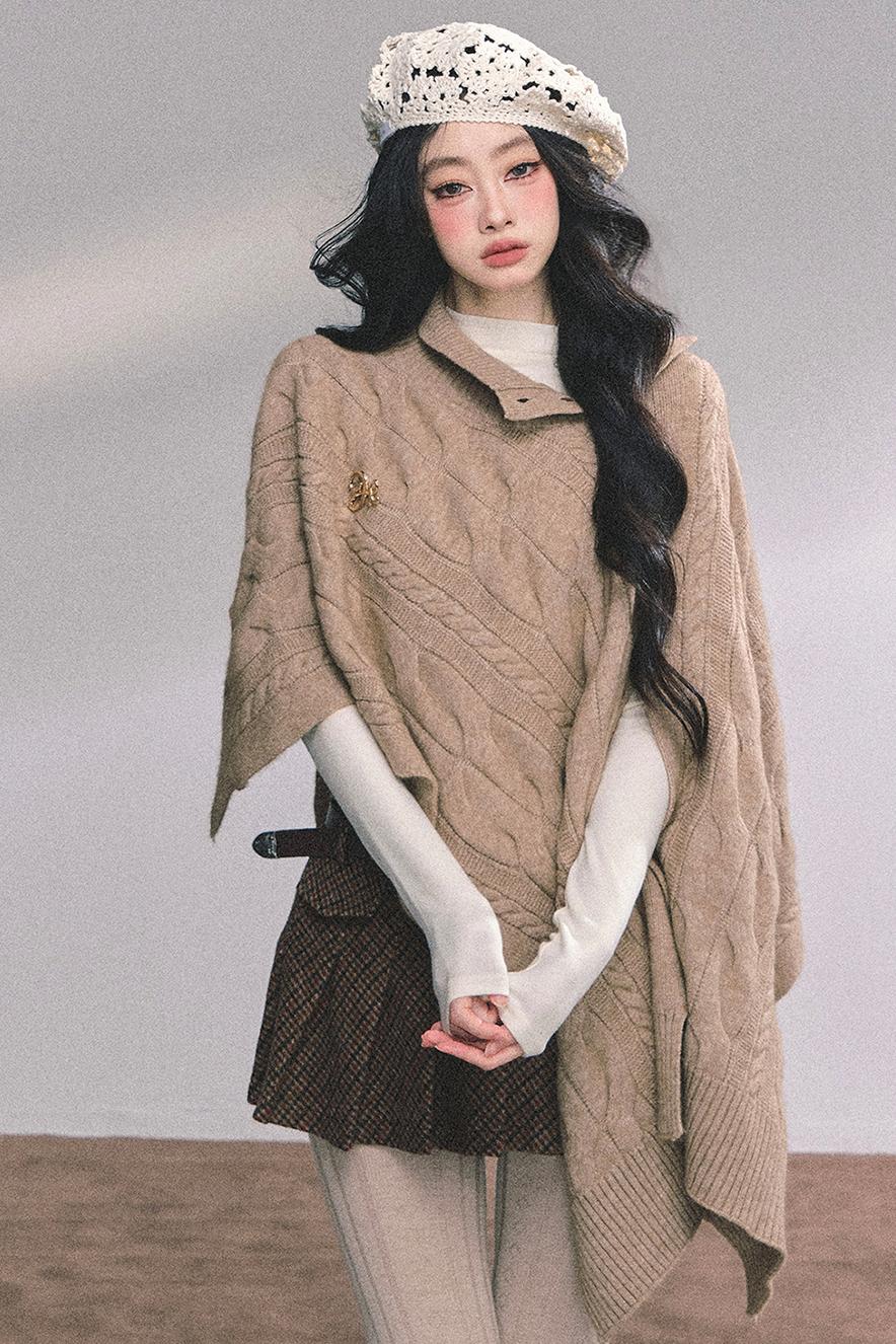 Twist Gray Knit Sweater Cloak