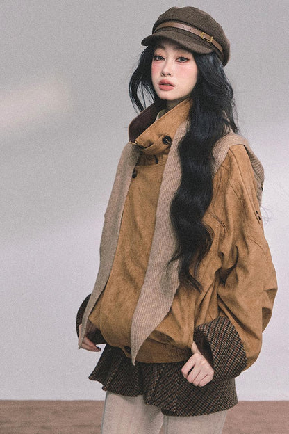 Hazelnut Velvet Jacket Skirt Set-Up