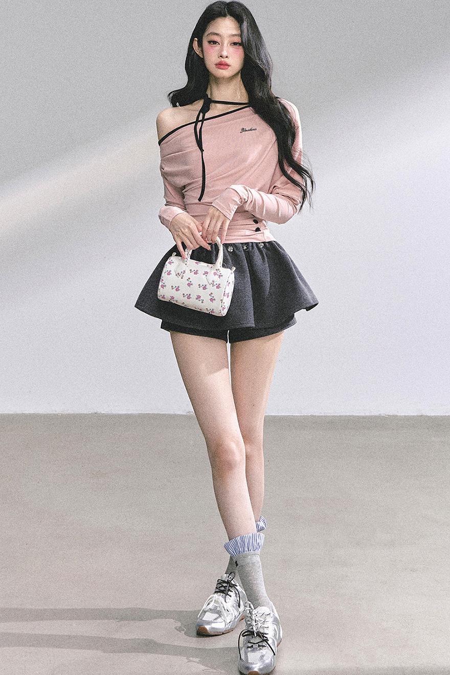 Korean Autumn Gray Halterneck Top