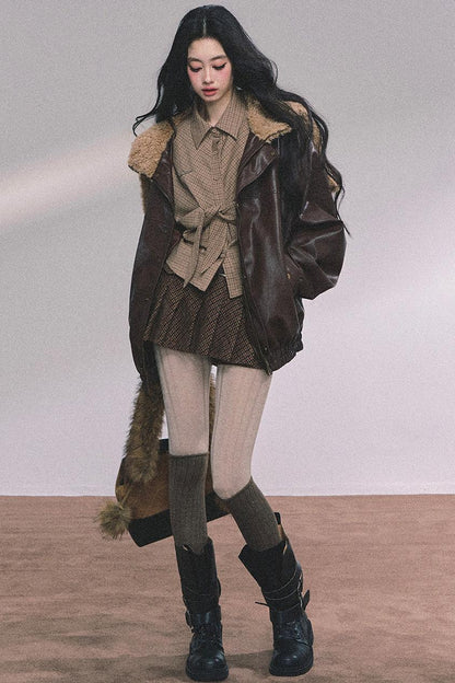 Autumn Navy Lambswool Leather Jacket