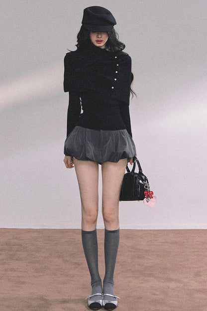 Korean Knit T-Shirt Shawl Set