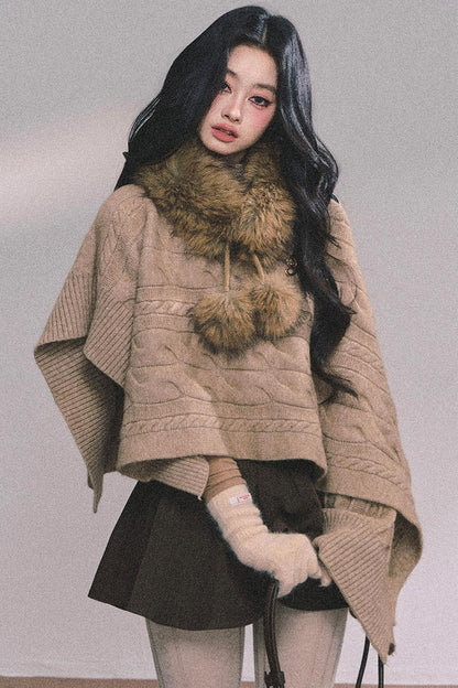 Twist Gray Knit Sweater Cloak