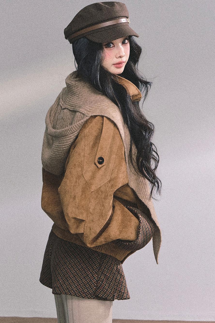 Hazelnut Velvet Jacket Skirt Set-Up