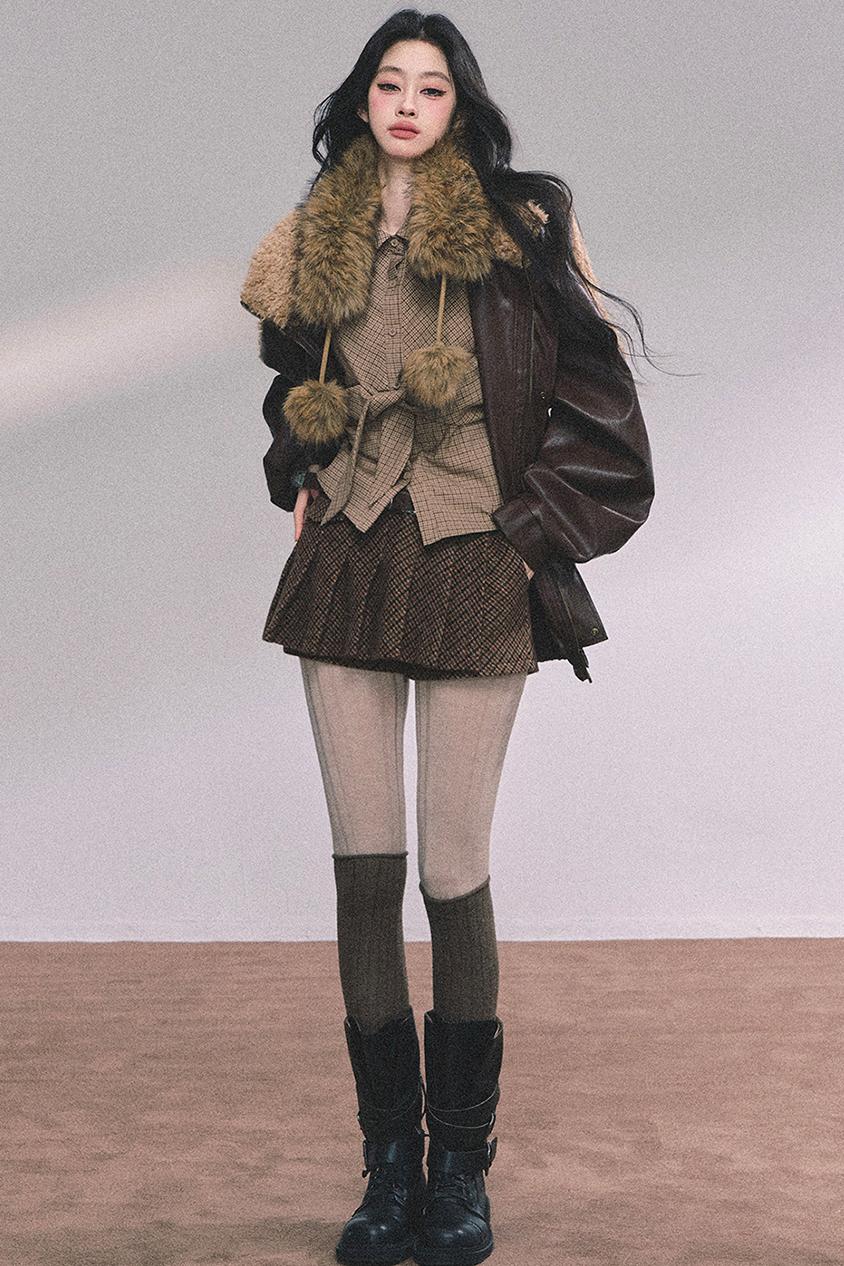 Autumn Navy Lambswool Leather Jacket