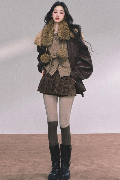 Autumn Navy Lambswool Leather Jacket