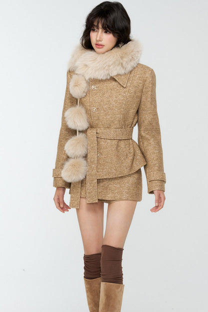 Khaki Tweed Jacket And Skirt Set-Up