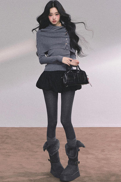 Korean Knit T-Shirt Shawl Set