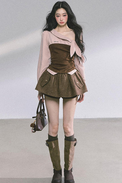 Korean Long-Sleeved Plaid Shirt