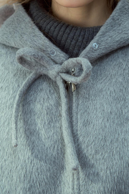 Gray Pink Wool Fur Collar Jacket