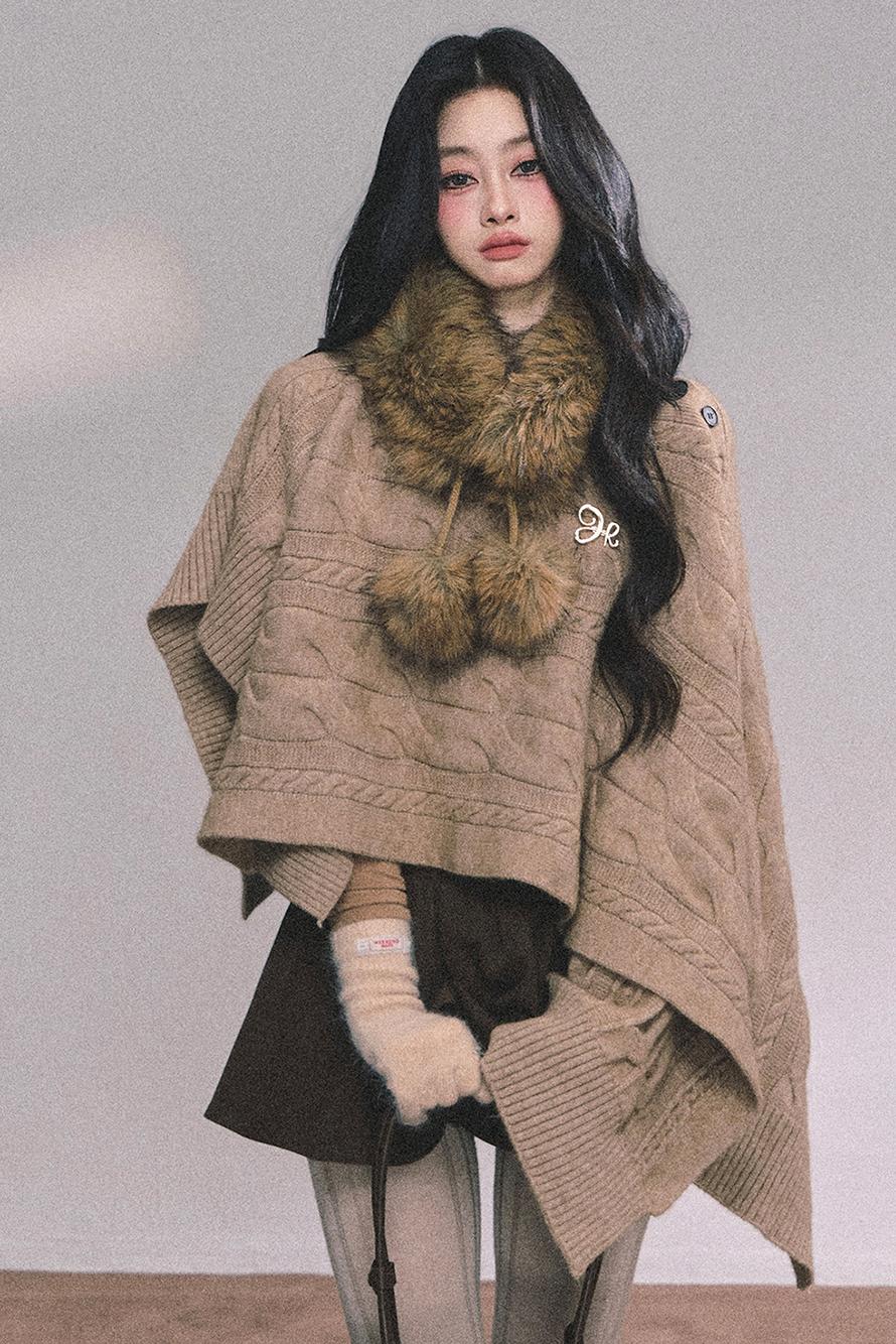 Twist Gray Knit Sweater Cloak