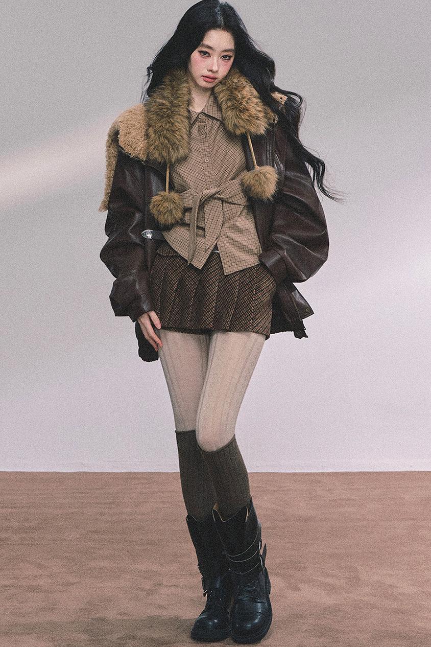 Autumn Navy Lambswool Leather Jacket