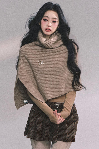 Lightweight Knit Shawl Turtleneck Sweater Set