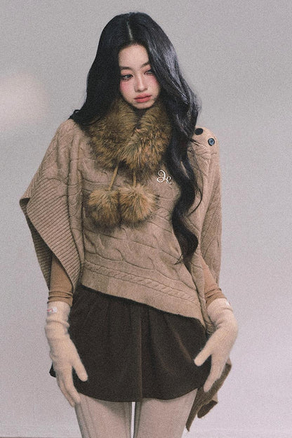 Twist Gray Knit Sweater Cloak