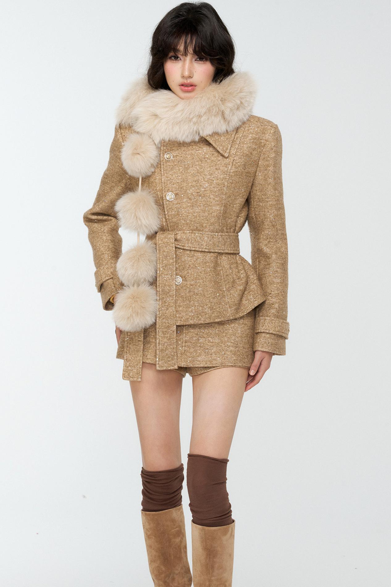 Khaki Tweed Jacket And Skirt Set-Up