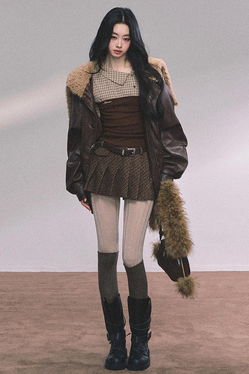 Autumn Navy Lambswool Leather Jacket