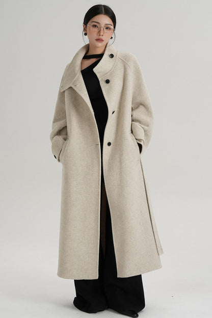 Temperament Diagonal Buckle Wool Coat