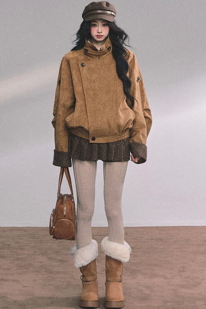 Hazelnut Velvet Jacket Skirt Set-Up