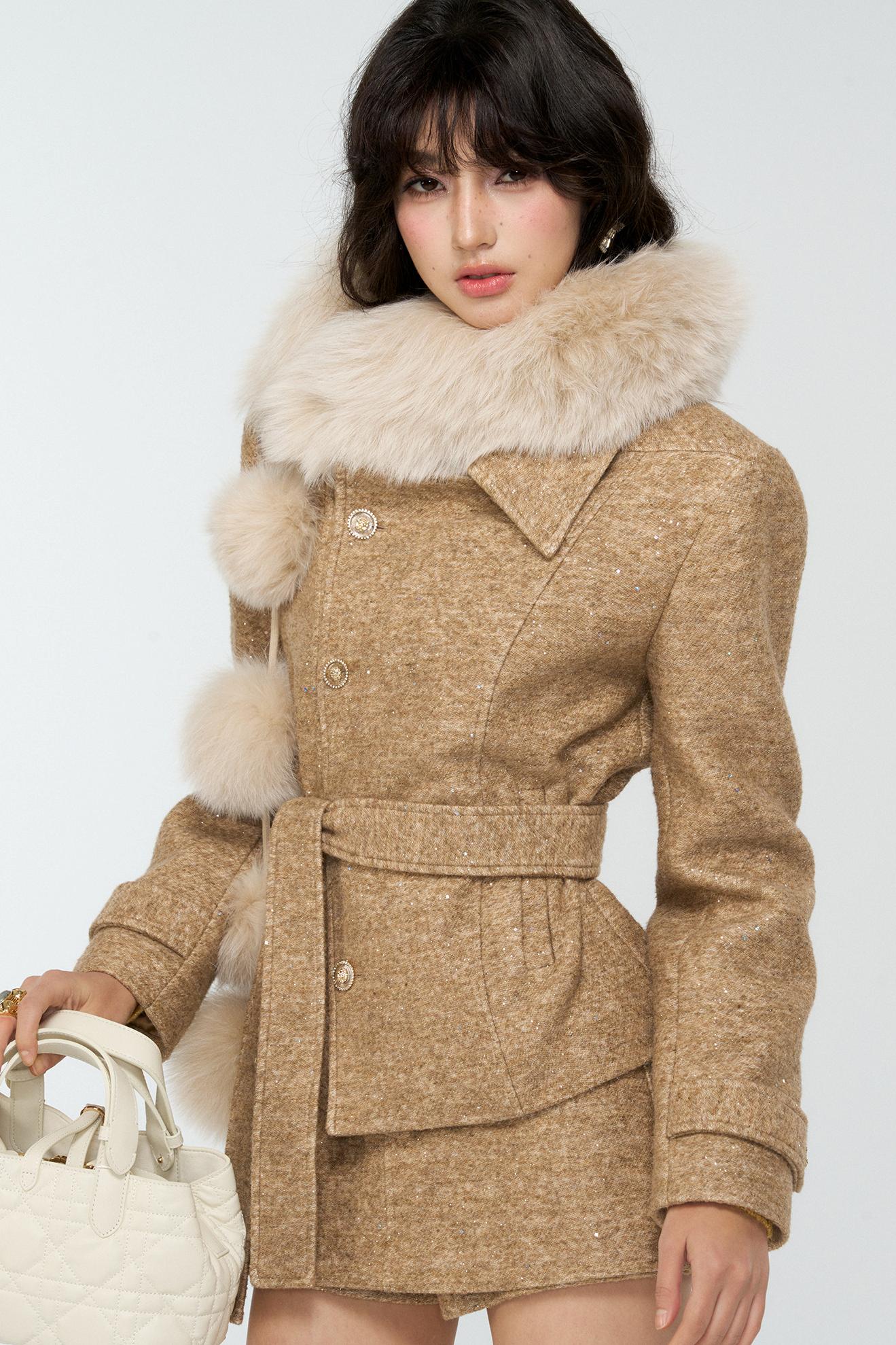 Khaki Tweed Jacket And Skirt Set-Up