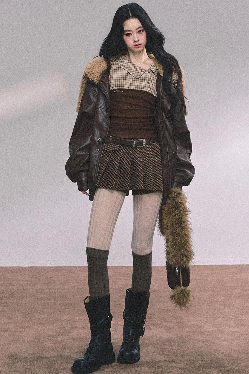 Autumn Navy Lambswool Leather Jacket