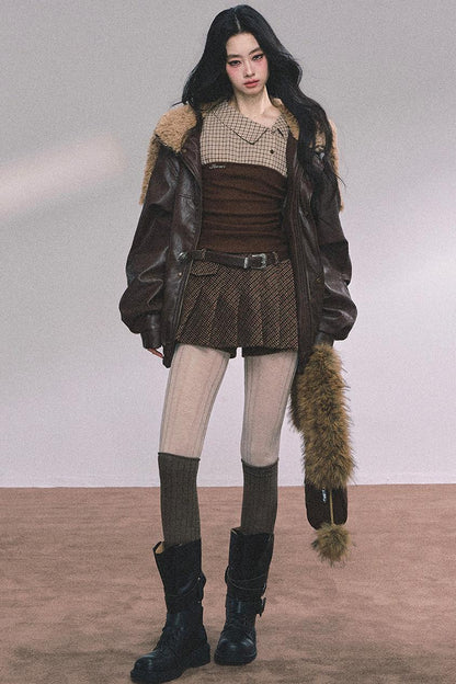 Autumn Navy Lambswool Leather Jacket