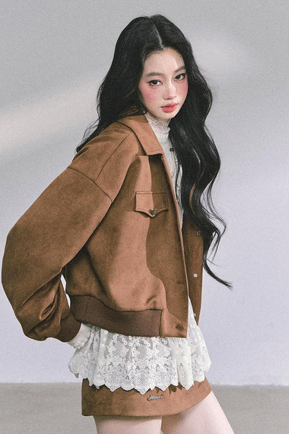 Autumn Woolen Suit Skirt Set-Up