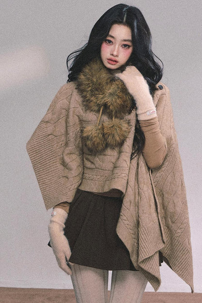 Twist Gray Knit Sweater Cloak