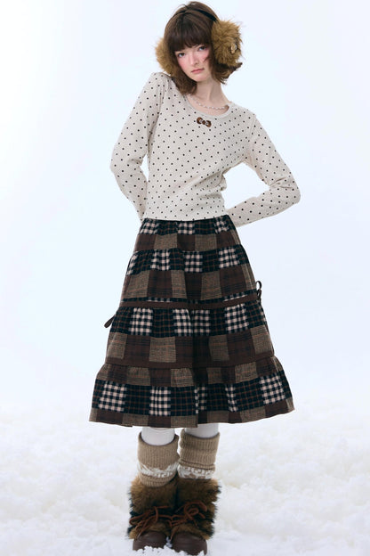 Dark Brown Plaid Skirt