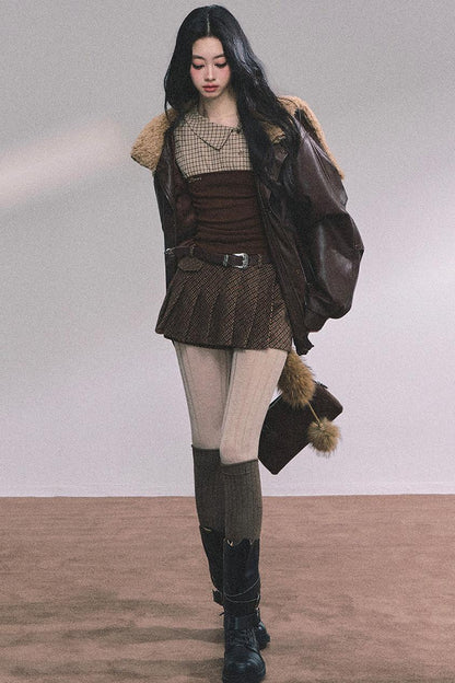 Autumn Navy Lambswool Leather Jacket