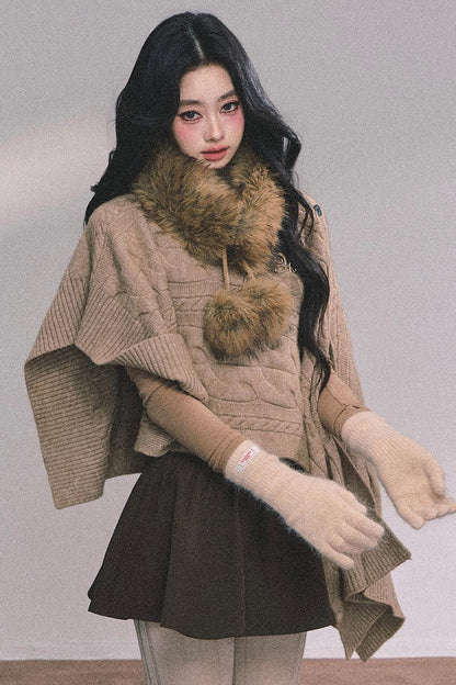 Twist Gray Knit Sweater Cloak