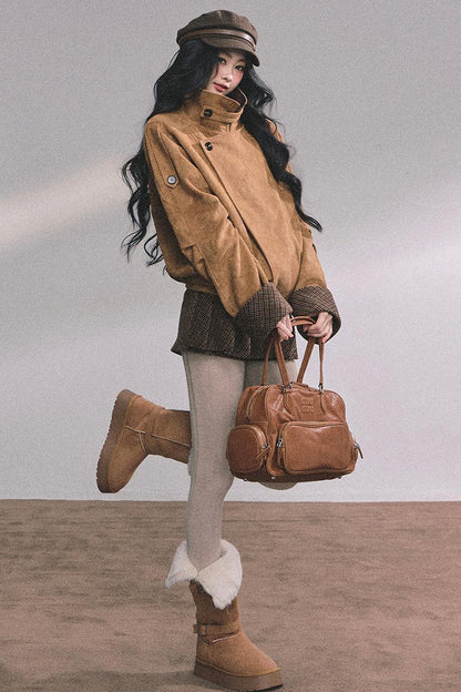 Hazelnut Velvet Jacket Skirt Set-Up