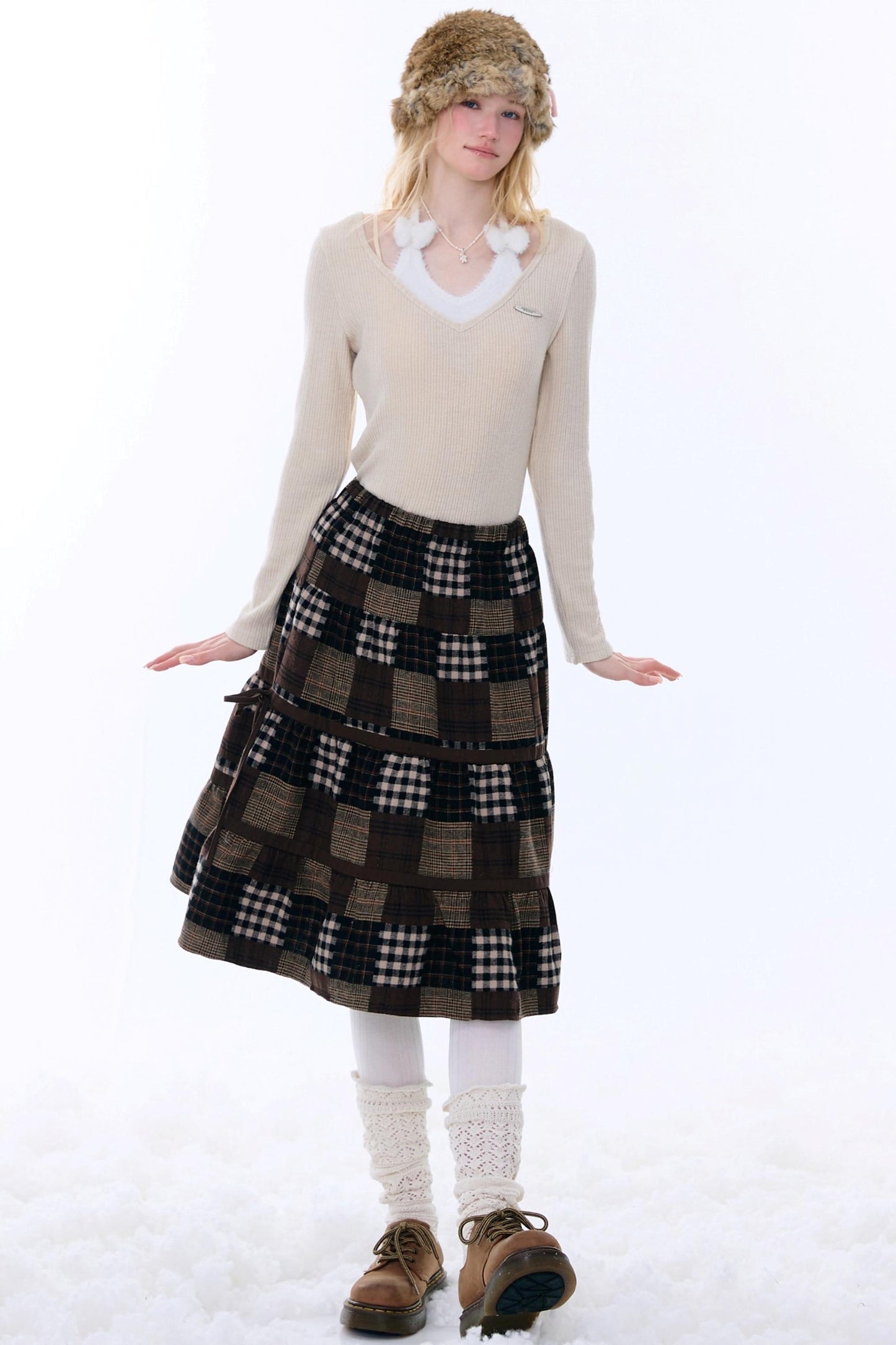 Dark Brown Plaid Skirt