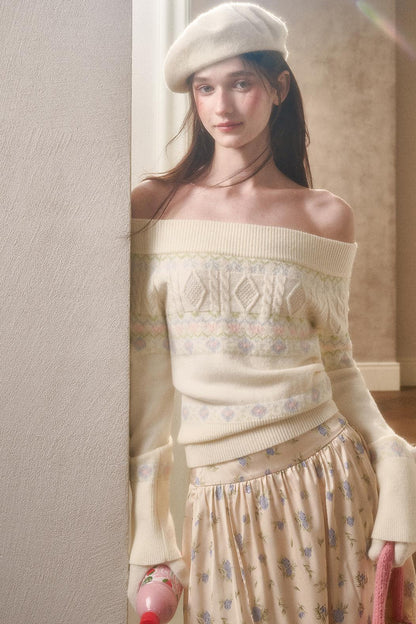 Waxy Cotton Sweater And Floral Skirt Set-Up