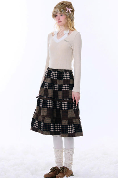 Dark Brown Plaid Skirt