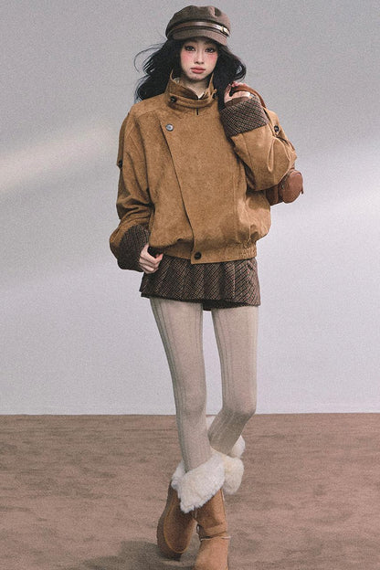 Hazelnut Velvet Jacket Skirt Set-Up