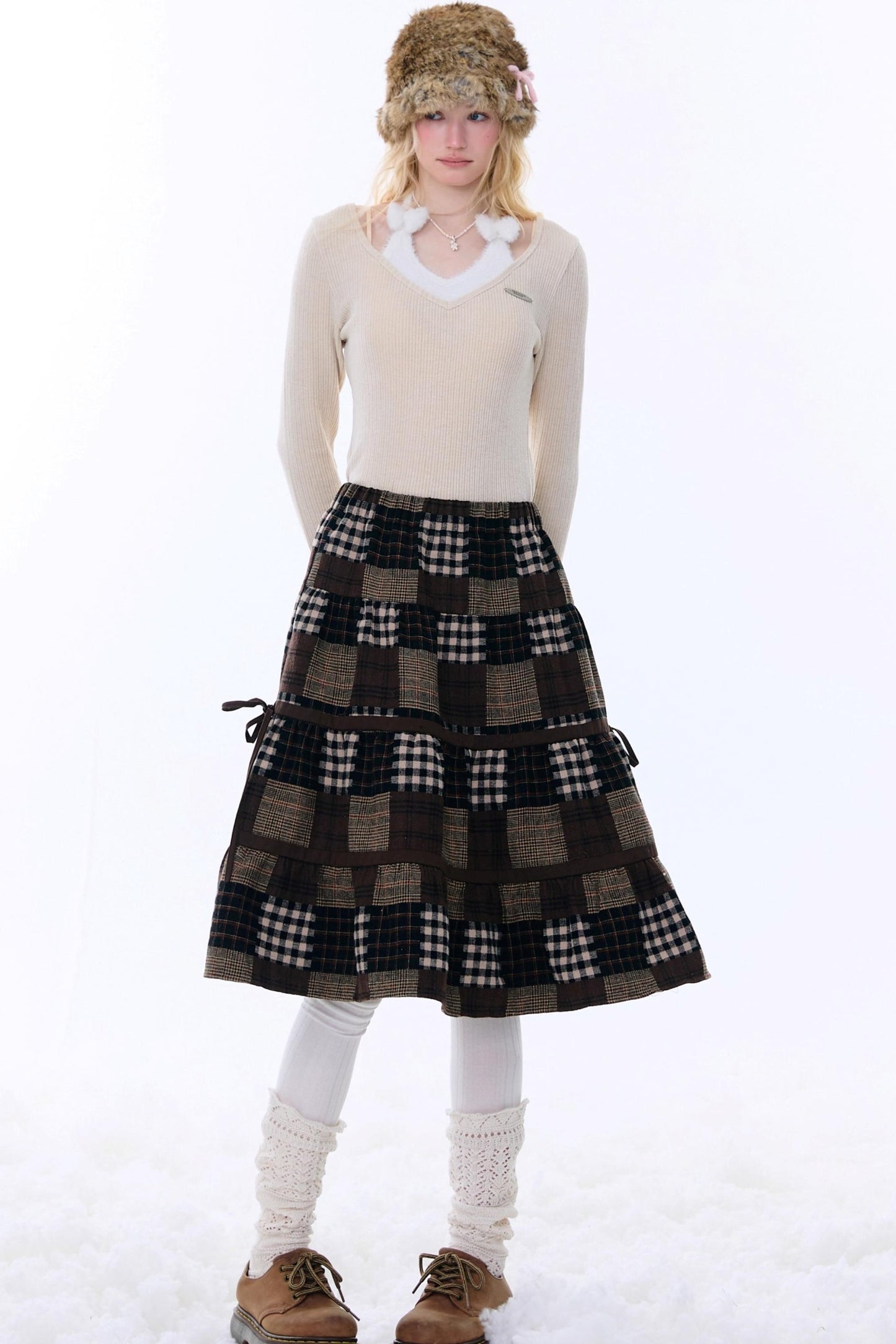 Dark Brown Plaid Skirt
