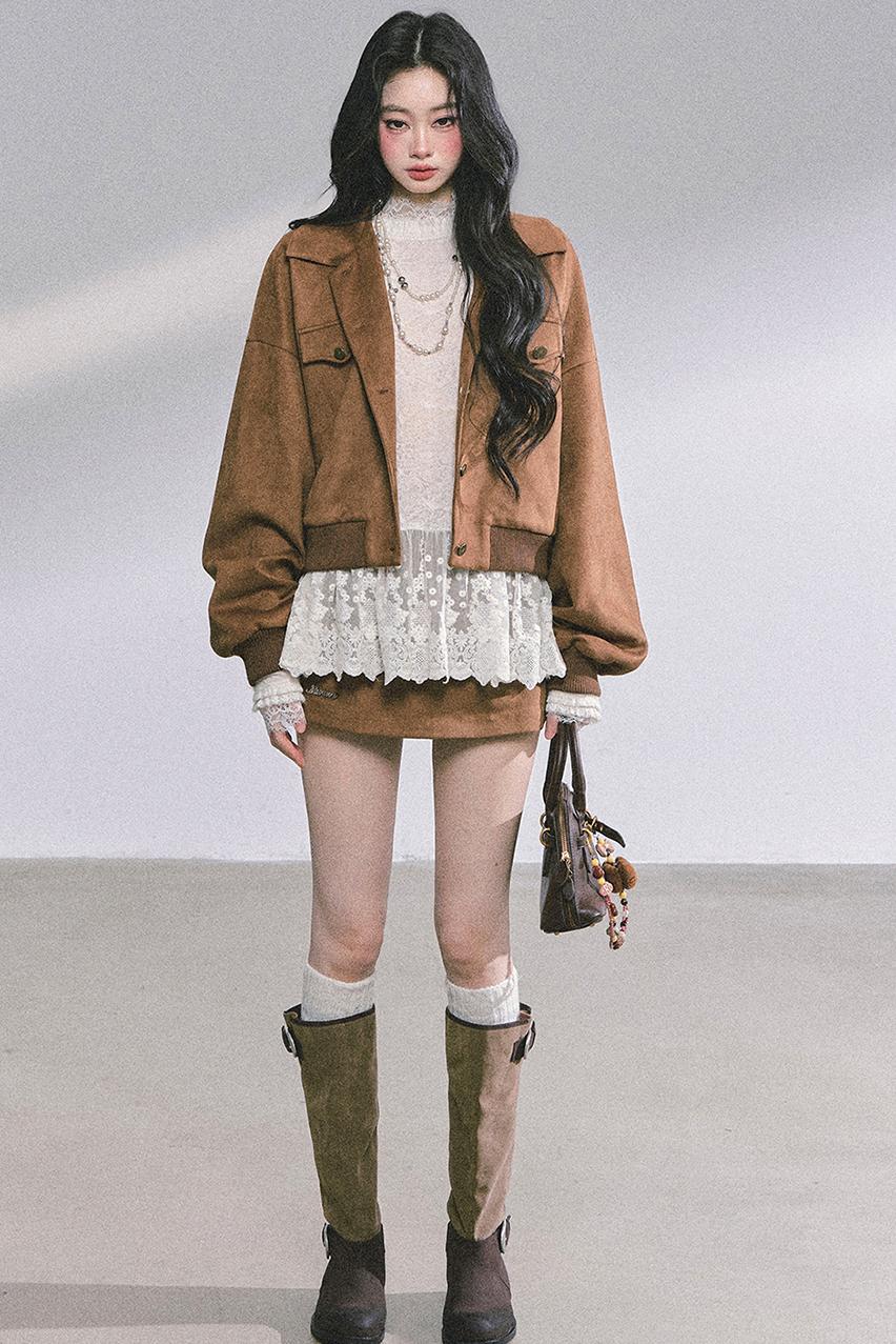 Autumn Woolen Suit Skirt Set-Up